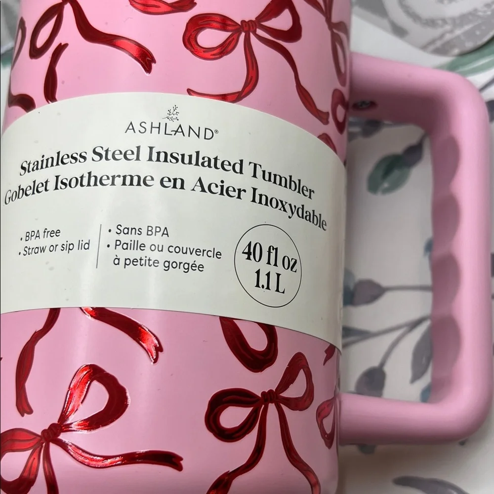 Ashland Pink🎀 Tumbler with Red Bow Design 40 fl oz or 1.1 Litre 🎀